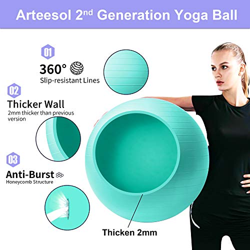 arteesol Pelota de Ejercicio, 45cm/55cm/65cm/75cm Pelota de Yoga Fitness Estabilizador Resistente Bola de Equilibrio con Bomba rápida para la Fuerza del núcleo (65cm, Océano Azul)