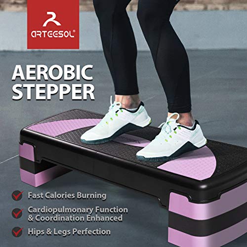 arteesol Step de Aeróbic Stepper para Fitness Plataforma de Altura Ajustable(10/15/20 cm), Stepper Aróbic y Cardio para Ejercicios Gimnasia en casa y en la Oficina(78x30cm), Carga Máx 250kg