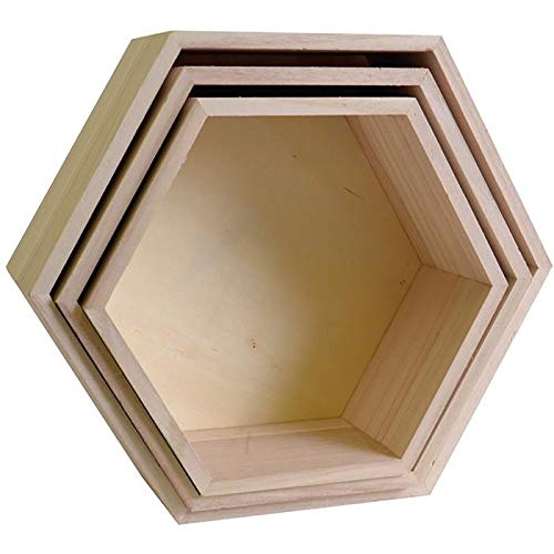 Artemio 14001892 - Juego de 3 bandejas hexagonales de Madera, Color Beige, 30 x 26,5 x 10 cm