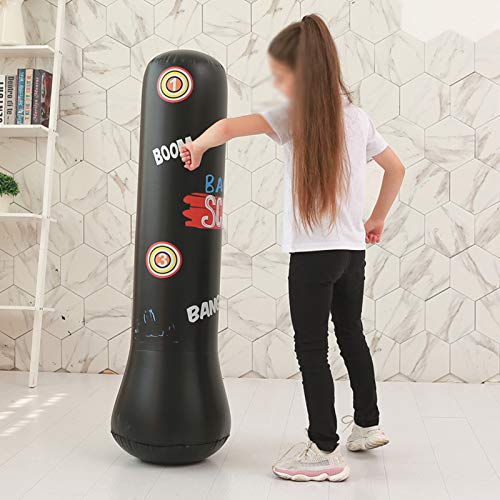 Artes Marciales Bolsa De Perforación Boxeo Libre Pie, Columna Inflable Entrenamiento Meta La Torre Pie Fuerza Del,Negro,150cm