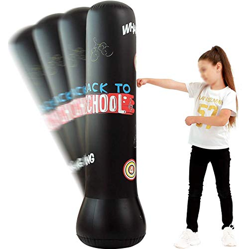 Artes Marciales Bolsa De Perforación Boxeo Libre Pie, Columna Inflable Entrenamiento Meta La Torre Pie Fuerza Del,Negro,150cm