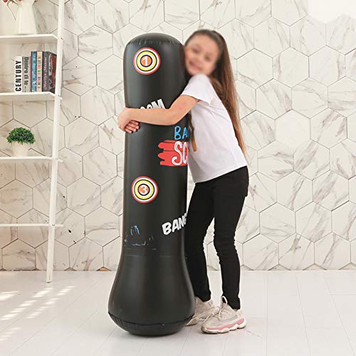 Artes Marciales Bolsa De Perforación Boxeo Libre Pie, Columna Inflable Entrenamiento Meta La Torre Pie Fuerza Del,Negro,150cm