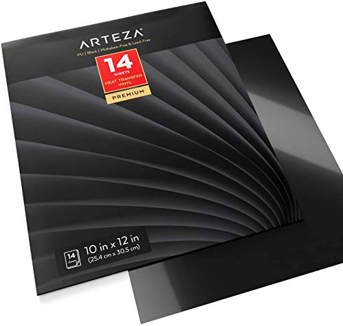 Arteza Vinilo textil termoadhesivo negro | 25,4 x 30,5 cm | Caja de 14 hojas | Vinilo térmico resistente, fácil de pelar y sin tóxicos | Apto para cualquier máquina de corte | Vinilo negro para telas Arteza Vinilo textil termoadhesivo negro | 25,4 x 30,5 cm | Caja de 14 hojas | Vinilo térmico resistente, fácil de pelar y sin tóxicos | Apto para cualquier máquina de corte | Vinilo negro para telas