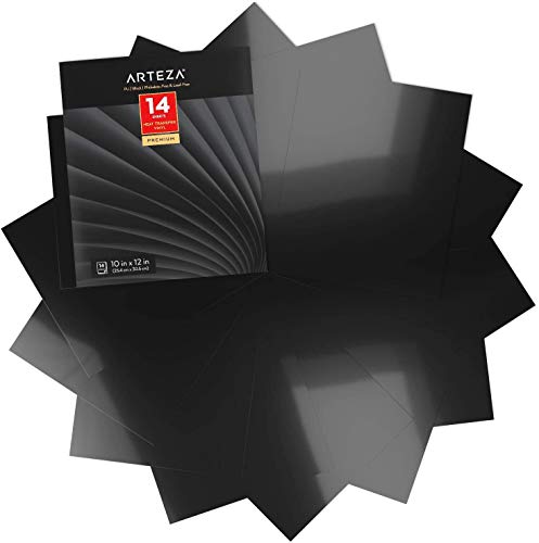 Arteza Vinilo textil termoadhesivo negro | 25,4 x 30,5 cm | Caja de 14 hojas | Vinilo térmico resistente, fácil de pelar y sin tóxicos | Apto para cualquier máquina de corte | Vinilo negro para telas