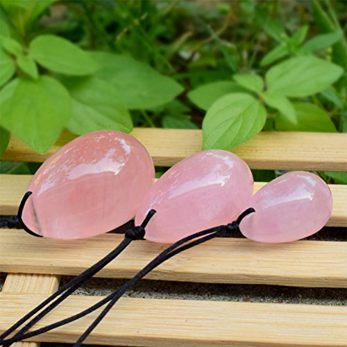 ARTLILY 3 unids Cuarzo rosa Yoni Huevo Cristal perforado Masaje Huevo de piedra para mujeres Ejercicio Kegel Músculos del piso pélvico Ejercicio vaginal Cuidado de la salud del huevo Yoni