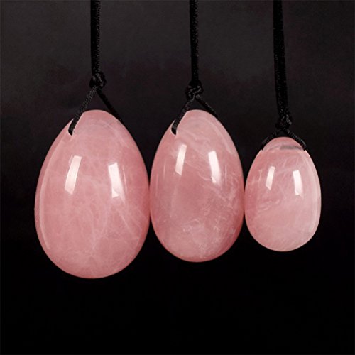 ARTLILY 3 unids Cuarzo rosa Yoni Huevo Cristal perforado Masaje Huevo de piedra para mujeres Ejercicio Kegel Músculos del piso pélvico Ejercicio vaginal Cuidado de la salud del huevo Yoni