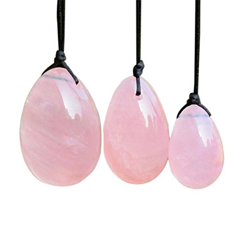 ARTLILY 3 unids Cuarzo rosa Yoni Huevo Cristal perforado Masaje Huevo de piedra para mujeres Ejercicio Kegel Músculos del piso pélvico Ejercicio vaginal Cuidado de la salud del huevo Yoni