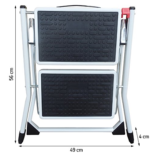 ArtMoon Rock Escalera Plegable Robusta Hasta 150kg 2 Escalones Antideslizantes Metal Blanco Negro