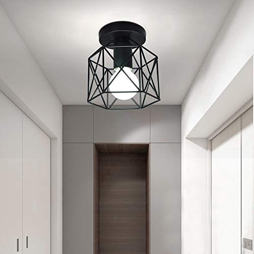 Artpad Vintage Loft Jaula de hierro negro Lámpara de techo LED 5W Luz de metal nórdico con luz blanca para cocina Dormitorio Balcón Barra de pasillo E27 Luminaria de techo geométrica Artpad Vintage Loft Jaula de hierro negro Lámpara de techo LED 5W Luz de metal nórdico con luz blanca para cocina Dormitorio Balcón Barra de pasillo E27 Luminaria de techo geométrica