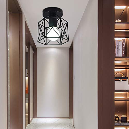 Artpad Vintage Loft Jaula de hierro negro Lámpara de techo LED 5W Luz de metal nórdico con luz blanca para cocina Dormitorio Balcón Barra de pasillo E27 Luminaria de techo geométrica Artpad Vintage Loft Jaula de hierro negro Lámpara de techo LED 5W Luz de metal nórdico con luz blanca para cocina Dormitorio Balcón Barra de pasillo E27 Luminaria de techo geométrica
