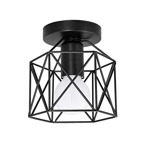 Artpad Vintage Loft Jaula de hierro negro Lámpara de techo LED 5W Luz de metal nórdico con luz blanca para cocina Dormitorio Balcón Barra de pasillo E27 Luminaria de techo geométrica Artpad Vintage Loft Jaula de hierro negro Lámpara de techo LED 5W Luz de metal nórdico con luz blanca para cocina Dormitorio Balcón Barra de pasillo E27 Luminaria de techo geométrica