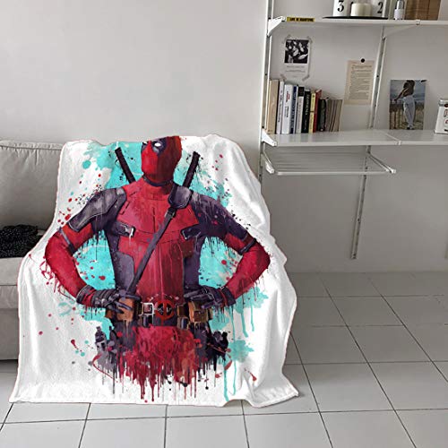 ARYAGO Deadpool - Manta de terciopelo de felpa para el hogar, 150 x 200 cm, diseño de superhéroes Deadpool, acuarela artística, dormitorio, cálida manta para sofá cama