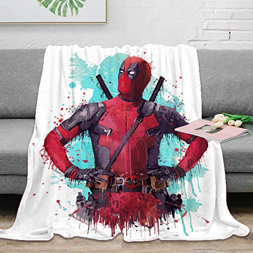 ARYAGO Deadpool - Manta de terciopelo de felpa para el hogar, 150 x 200 cm, diseño de superhéroes Deadpool, acuarela artística, dormitorio, cálida manta para sofá cama