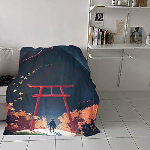 ARYAGO Ghost of Tsushima Manta de franela de forro polar de microfibra, 100 x 130 cm, santuarios Samurai Ninja Jin Sakai manta cálida para sofá