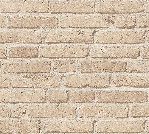 A.S. Création Papel pintado «Best of Wood'n Stone», 2ª edición, fotorrealista, efecto ladrillo, 10,05 m x 0,53 m, beige, fabricado en Alemania, 355812 35581-2