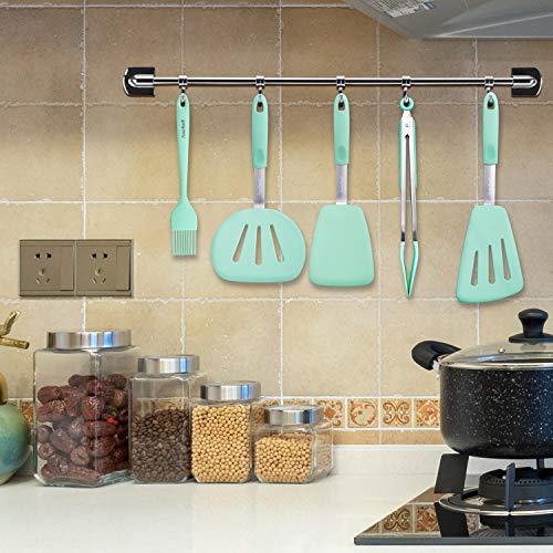 Aschef Juego de espátulas de Silicona Resistente al Calor Espátulas de Cocina Espátula Antiadherente para Panqueques con Brocha de Aceite, Clip, Apto para Huevos Fritos, Bistec, Tortitas y Repostería