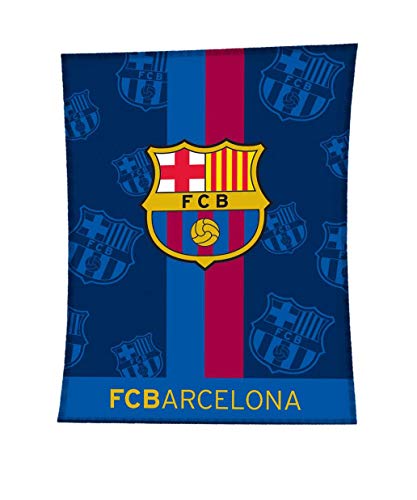 Asditex Manta Rachel F.C Barcelona 130x170 - Manta de Viaje - Estampado Fondo Azul con el Escudo del Barça