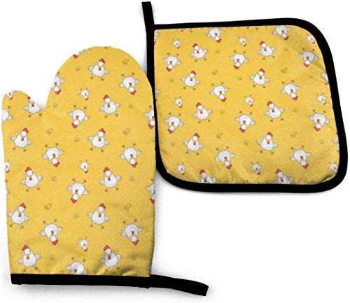 Asekngvo Cartoon Cocks Campers - Juego de Manoplas pequeñas para Horno y Porta ollas de Menta, Guantes de Cocina Resistentes al Calor, almohadil