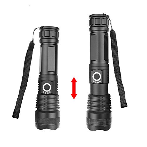 asfasfd Linterna Ultravision Pro, XHP50 / XHP70 Luz de antorcha con Zoom Recargable, Impermeable, súper Brillante, de Alto lúmenes, Adecuada (XHP50, con 1 batería 26650)