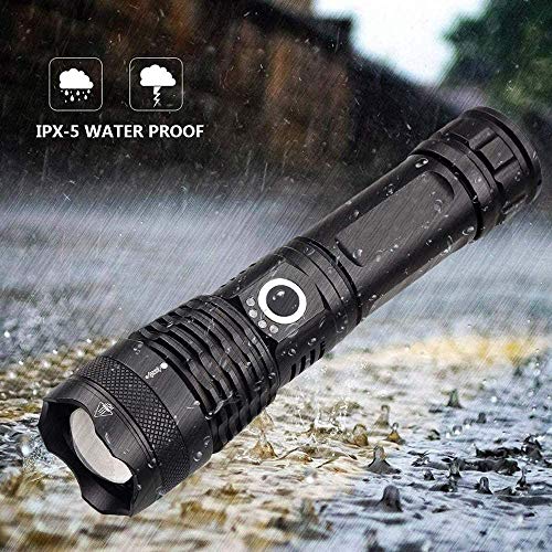 asfasfd Linterna Ultravision Pro, XHP50 / XHP70 Luz de antorcha con Zoom Recargable, Impermeable, súper Brillante, de Alto lúmenes, Adecuada (XHP50, con 1 batería 26650)