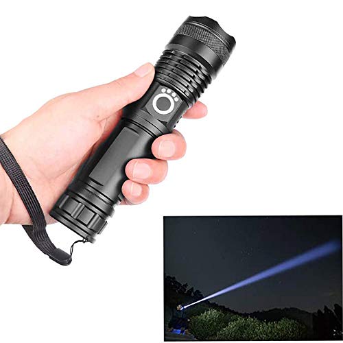 asfasfd Linterna Ultravision Pro, XHP50 / XHP70 Luz de antorcha con Zoom Recargable, Impermeable, súper Brillante, de Alto lúmenes, Adecuada (XHP50, con 1 batería 26650)