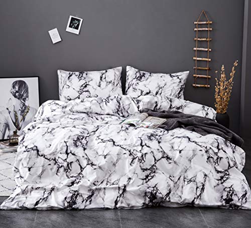 AShanlan Ropa de cama 155 x 220 gris y blanco, diseño de mármol, funda nórdica de 2 piezas, 100% microfibra jaspeada, juego de funda nórdica con cremallera, funda de almohada de 80 x 80 cm AShanlan Ropa de cama 155 x 220 gris y blanco, diseño de mármol, funda nórdica de 2 piezas, 100% microfibra jaspeada, juego de funda nórdica con cremallera, funda de almohada de 80 x 80 cm