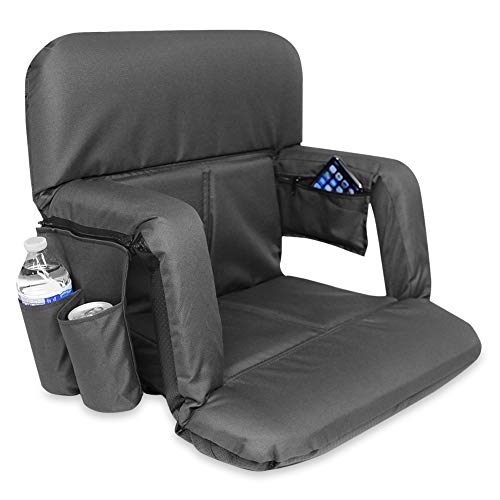 Asiento para Estadio, con Mochila KHOMO GEAR Banco Silla Deportiva Negra Muy Cómoda con Cojín Reclinable y Reposabrazos - Negro