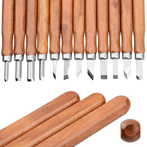 ASIV 12 Piezas Cinceles para Madera hechos de acero carbón de SK2 - Escultura de cinceles, cuchillo de trinchar hecho a mano para DIY mango de madera de herramientas Wax Carving