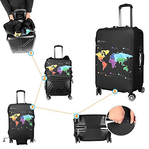 ASIV Cubierta de protector equipaje con cremallera, Funda maleta suave elástico de anti-polvo (Mapa de viajes)