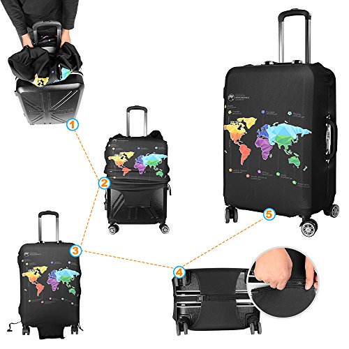 ASIV Cubierta de protector equipaje con cremallera, Funda maleta suave elástico de anti-polvo (Mapa de viajes) ASIV Cubierta de protector equipaje con cremallera, Funda maleta suave elástico de anti-polvo (Mapa de viajes)