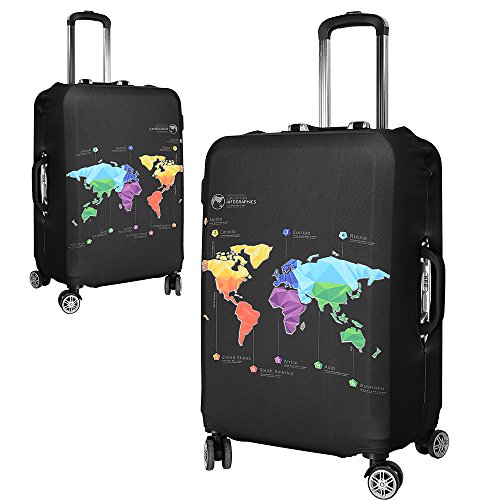 ASIV Cubierta de protector equipaje con cremallera, Funda maleta suave elástico de anti-polvo (Mapa de viajes)