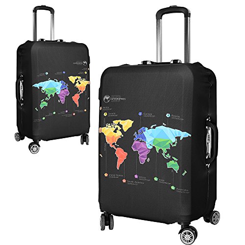 ASIV Cubierta de protector equipaje con cremallera, Funda maleta suave elástico de anti-polvo (Mapa de viajes) ASIV Cubierta de protector equipaje con cremallera, Funda maleta suave elástico de anti-polvo (Mapa de viajes)