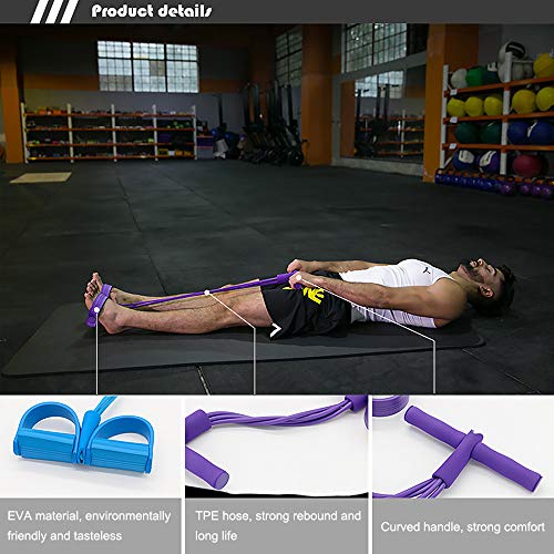 Askcut Cuerda elástica multifunción con pedal para ejercicios de fitness, abdominales cintura, brazo, pierna, adelgazamiento, entrenamiento, tensión, equipo de tubo de látex unisex, morado, medium