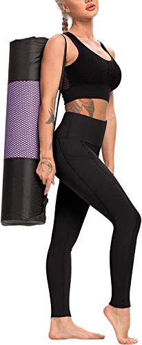 ASKSA Pantalones de yoga de talle alto para mujer, control de la barriga en sentadillas, entrenamiento atlético con bolsillos