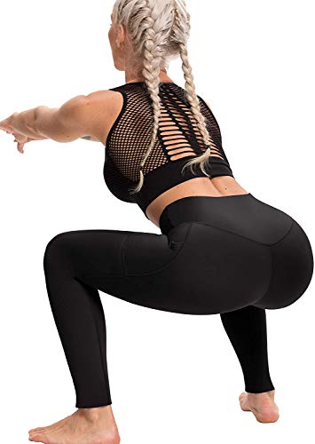 ASKSA Pantalones de yoga de talle alto para mujer, control de la barriga en sentadillas, entrenamiento atlético con bolsillos