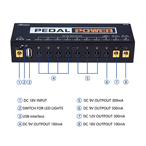 Asmuse Fuente de Alimentación Pedal Guitarra Electrica adaptador 9v Effect Pedal Power Supply Electrico Guitarra Power