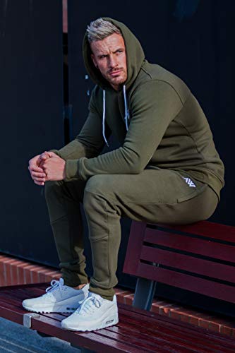 Aspire Wear para Hombre de Color Caqui Verde Chándal con Capucha Conjunto de Partes Inferiores - Gimnasio Fitness Chándalese Active Sport Stretch Slim Fit Top Joggers (L)