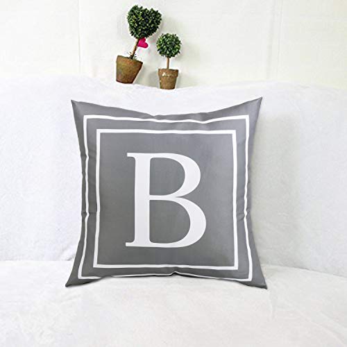ASPMIZ Fundas de almohada con letras del alfabeto inglés B, fundas de almohada con inicial en color gris, funda de cojín decorativa para cama, dormitorio, sofá (gris, 45,7 x 45,7 cm)