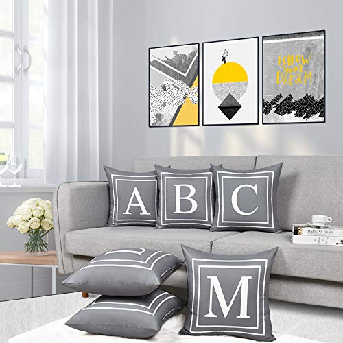 ASPMIZ Fundas de almohada con letras del alfabeto inglés B, fundas de almohada con inicial en color gris, funda de cojín decorativa para cama, dormitorio, sofá (gris, 45,7 x 45,7 cm)