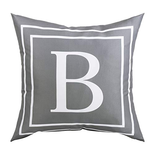 ASPMIZ Fundas de almohada con letras del alfabeto inglés B, fundas de almohada con inicial en color gris, funda de cojín decorativa para cama, dormitorio, sofá (gris, 45,7 x 45,7 cm)
