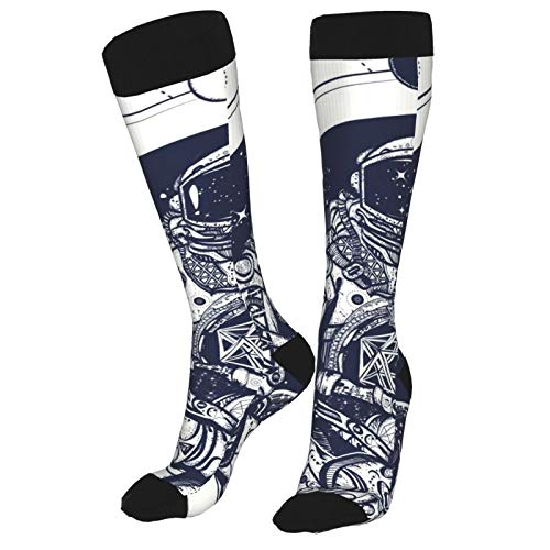 Astronauta en posición de loto Arte del tatuaje y diseño de camiseta Símbolo Meditación Armonía Yoga Astronauta Yoga Los calcetines negros de tacón alto son ligeros y resistentes al sudor Calcetines g