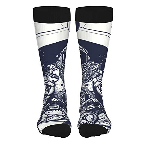 Astronauta en posición de loto Arte del tatuaje y diseño de camiseta Símbolo Meditación Armonía Yoga Astronauta Yoga Los calcetines negros de tacón alto son ligeros y resistentes al sudor Calcetines g