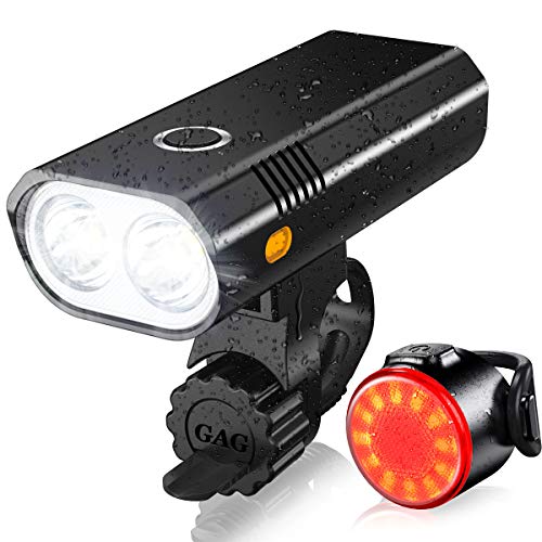 ASUNND Luces Bicicleta, Luz Bicicleta LED Impermeable, Luz de Bicicleta Recargable por USB, Lámpara Súper Potente de 800 Lúmenes, Iluminación de 5 Modos, Luz Bicicleta Delanteras Luz Trasera Kit