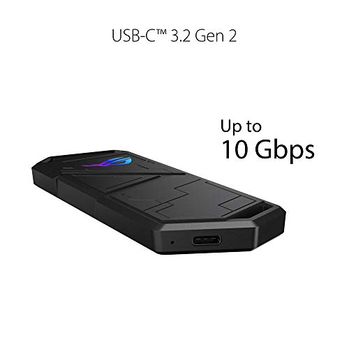 ASUS ROG Strix Arion - Caja de SSD M.2 NVMe (USB3.2 Gen. 2 de Tipo C 10 Gbps, Cables USB-C a C y USB-C a A, instalación sin Destornillador, Almohadillas térmicas, Compatible con PCIe)