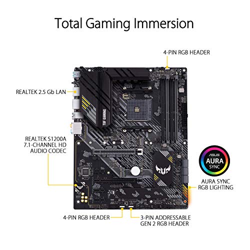 ASUS TUF GAMING B550-PLUS - Placa Base Gaming ATX AMD AM4 con VRM de 10 fases, PCIe 4.0, dual M.2, 2,5Gb LAN, HDMI/DP, USB 3.2 Gen 2 (A y C), Realtek S1200A, BIOS flashback e iluminación RGB Aura Sync