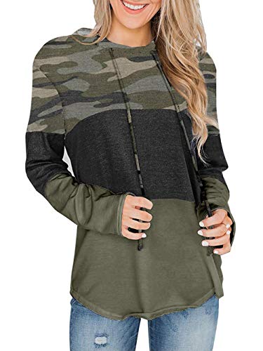 Aswinfon Sudadera Mujer Capucha Sportswear Patchwork con Cordón Sudaderas Manga Larga Mujer Hoodie Camiseta con Capucha (Verde Oscuro, M)