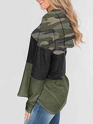 Aswinfon Sudadera Mujer Capucha Sportswear Patchwork con Cordón Sudaderas Manga Larga Mujer Hoodie Camiseta con Capucha (Verde Oscuro, M)