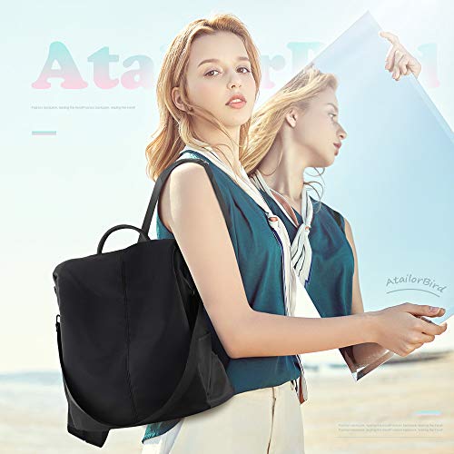 AtailorBird Bolso Mochila Mujer,Pequeña Mochila Casual Mujer,Antirrobo Bolso de Impermeable Nylon y Viaje Ligero Colegio-Negro