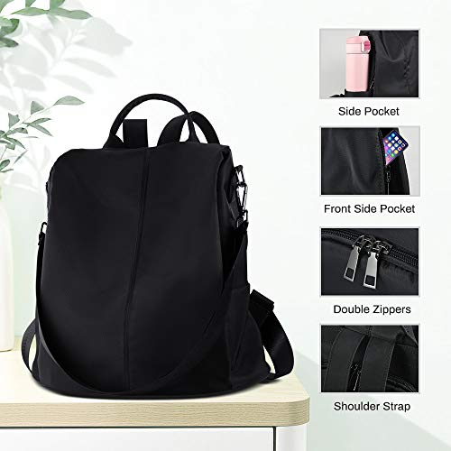 AtailorBird Bolso Mochila Mujer,Pequeña Mochila Casual Mujer,Antirrobo Bolso de Impermeable Nylon y Viaje Ligero Colegio-Negro