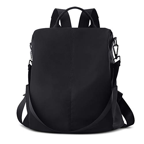 AtailorBird Bolso Mochila Mujer,Pequeña Mochila Casual Mujer,Antirrobo Bolso de Impermeable Nylon y Viaje Ligero Colegio-Negro